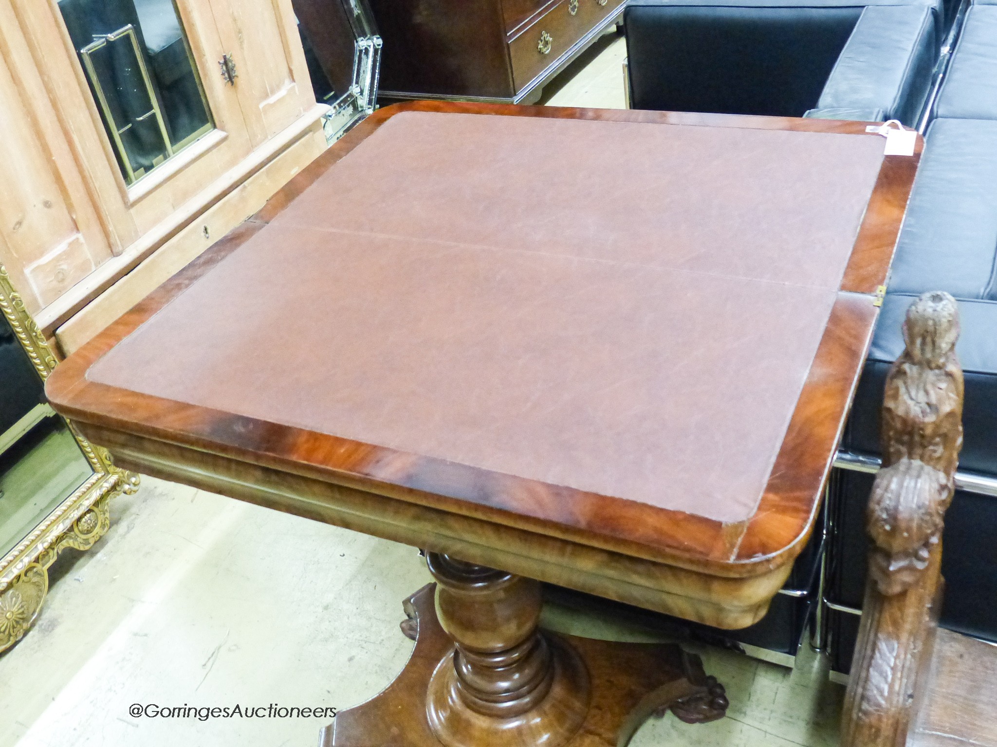 A 19th century rectangular mahogany folding card table, width 89cm, depth 44cm, height 78cm